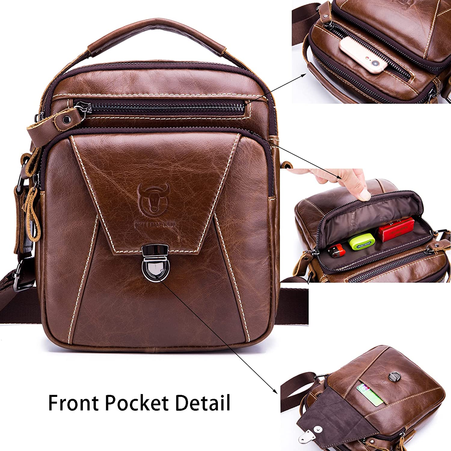LUKZIJAES Genuine Leather Shoulder Bag Men Messenger Handbag Sling Crossbody Bag for Business Everyday Casual Travel - Image 5
